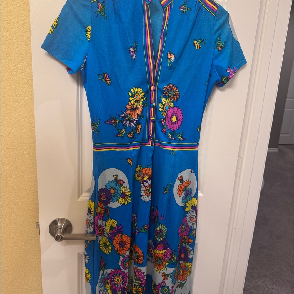 Lord & Taylor Blue Flutter Sleeve Midi Dress with V-neck